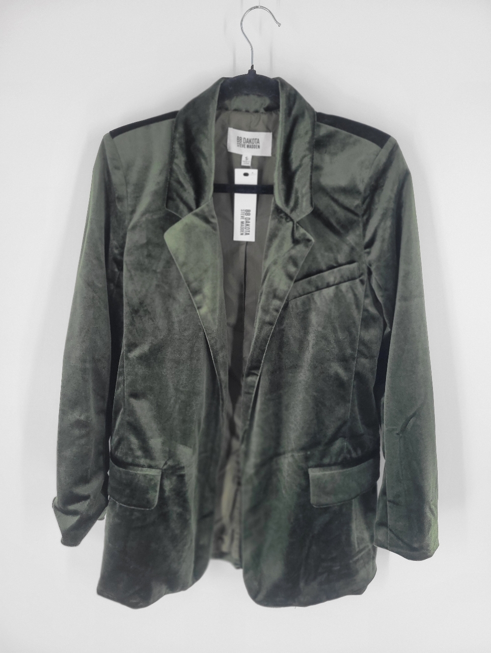 BB Dakota Dark Olive Velvet Open Blazer Jacket Size S New